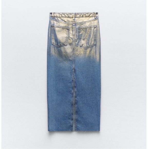 Zara midi denim skirt with gold details - Picture 3 of 5